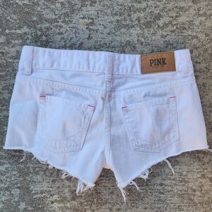 Y2K PINK Victoria's Secret Women's Low Rise White Distressed Denim Shorts, Sz 0